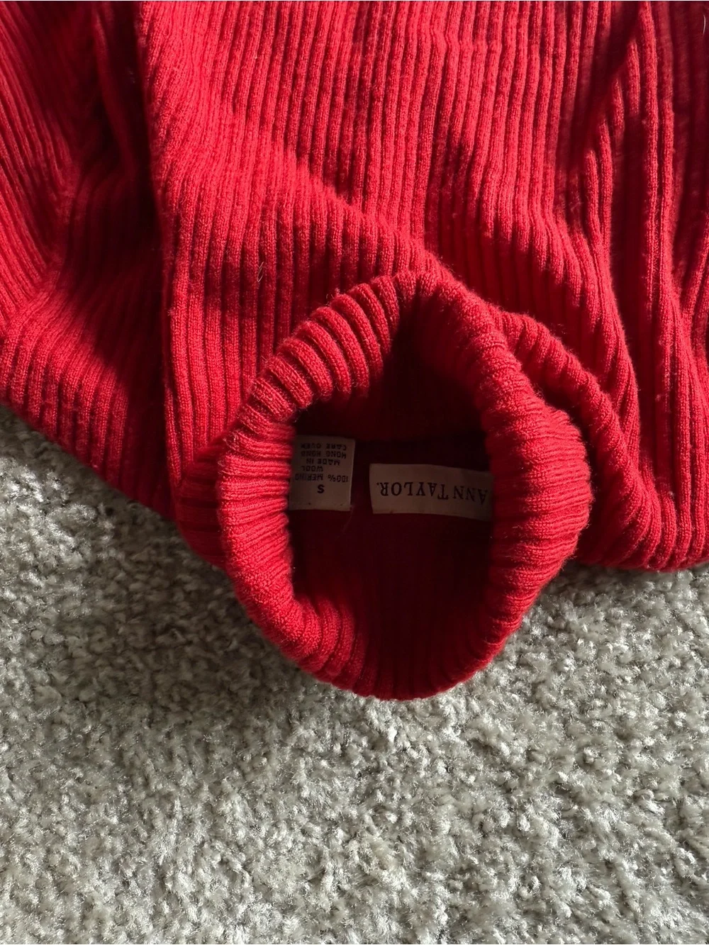 Ann Taylor Red Ribbed Turtleneck Sweater
